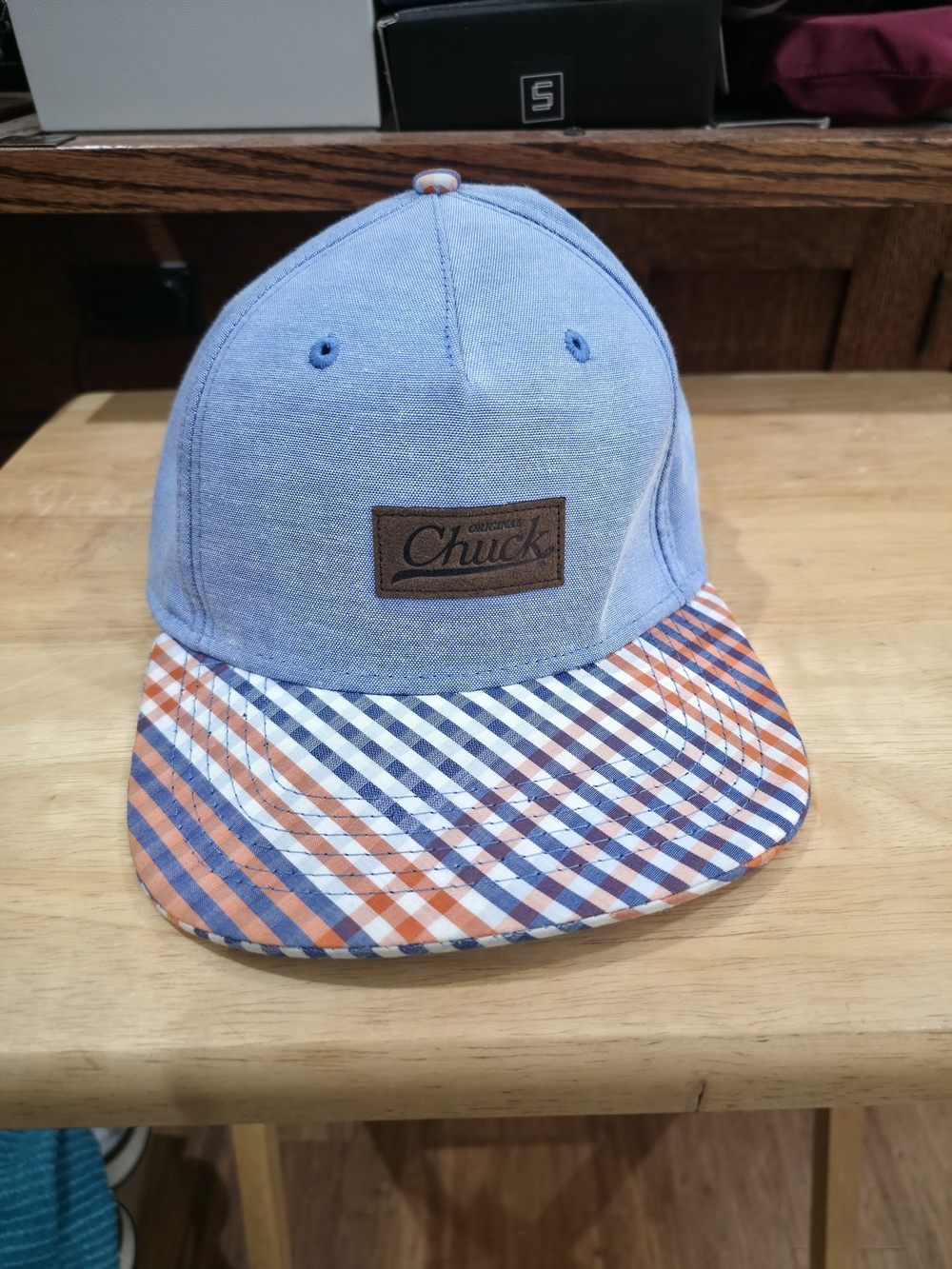 Chuck Patch Light Blue Cap with Orange & Navy Plaid Brim